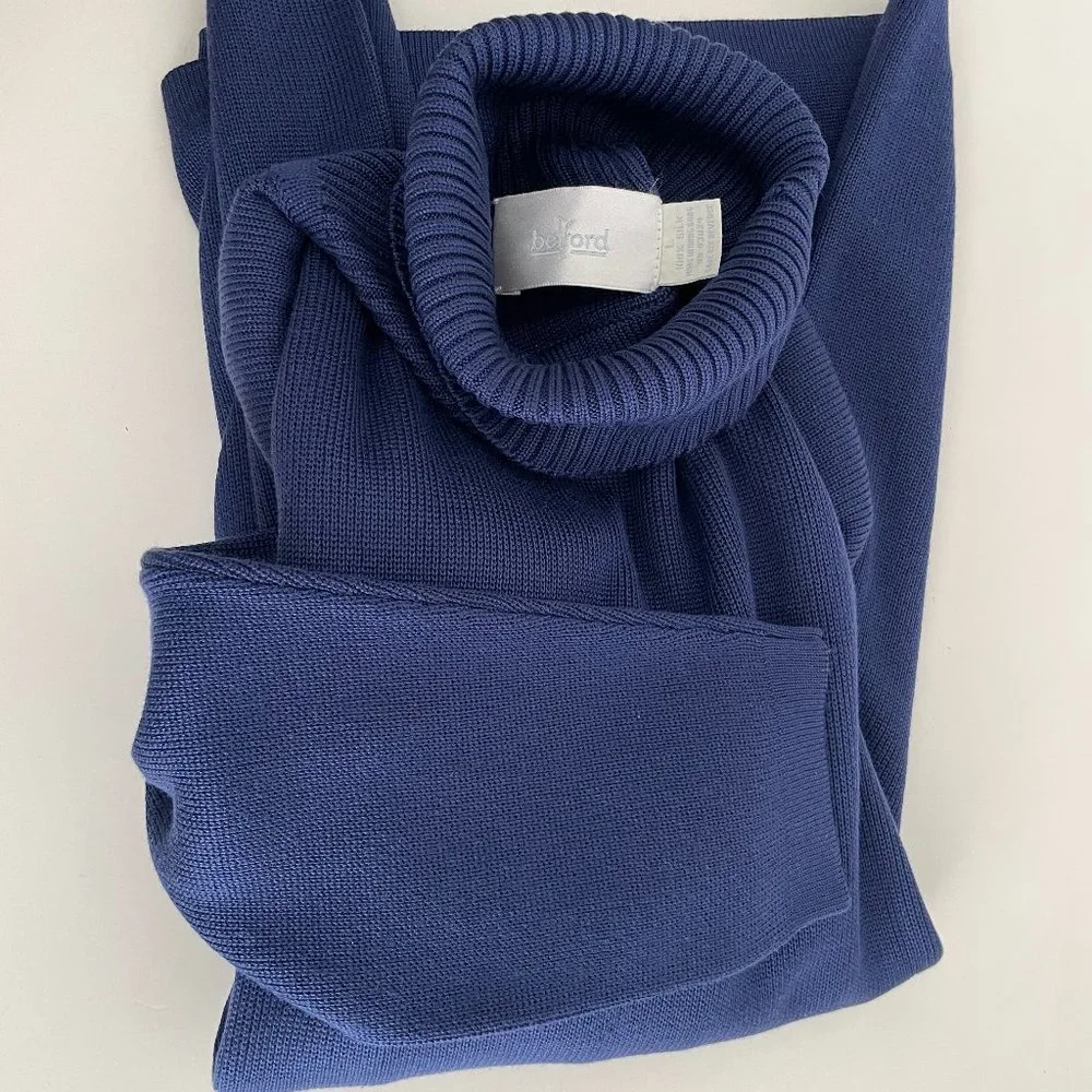 Vintage Belford 100% silk knit long sleeve turtleneck sweater in navy blue L - Picture 7 of 11